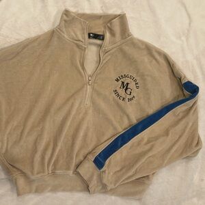 Missguided Tan and Blue Velvet Cropped Sweater